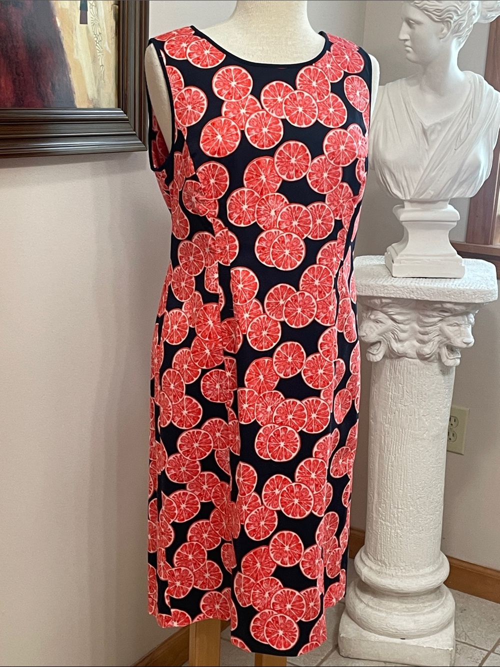 Jones New York Signature Navy with Orange Tangerine Sleeves Career Dress 12